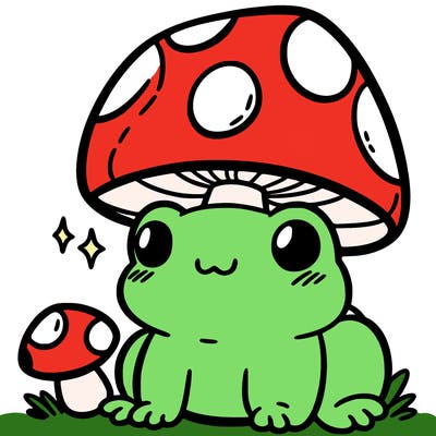 a cute frog with a mushroom hat