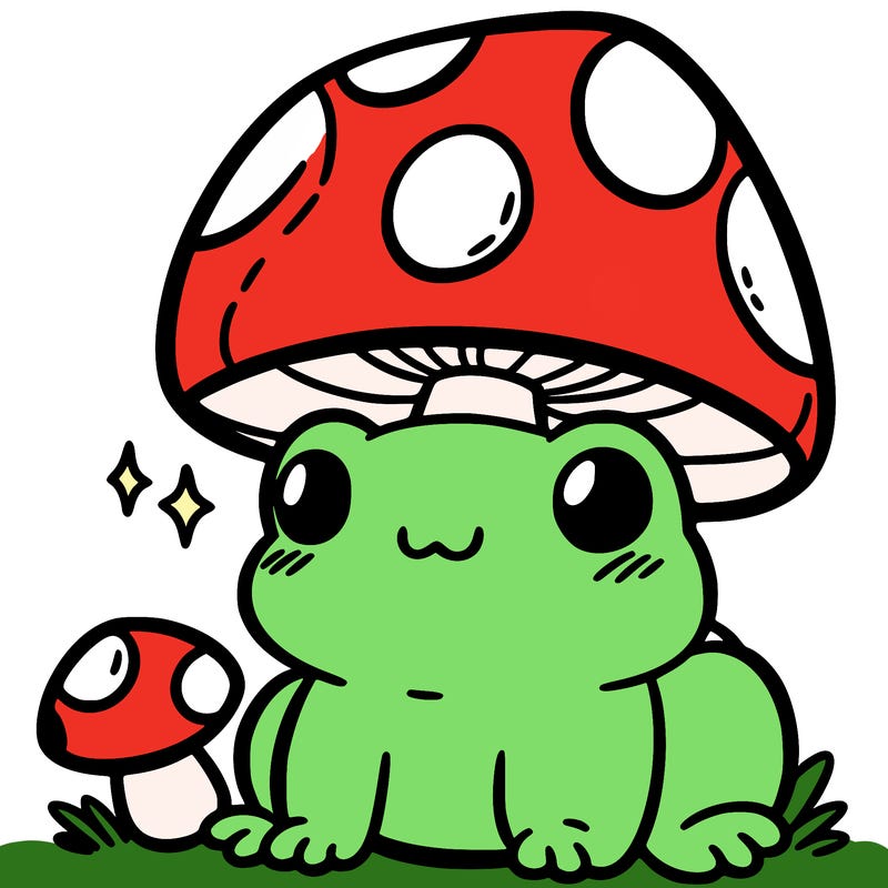 a cute frog with a mushroom hat