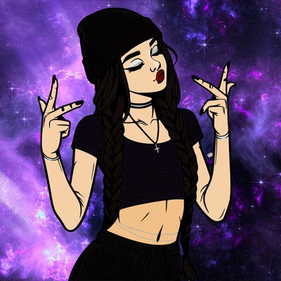 realistic teenage girl with braids and a beanie and crop top doing 🫶🏼