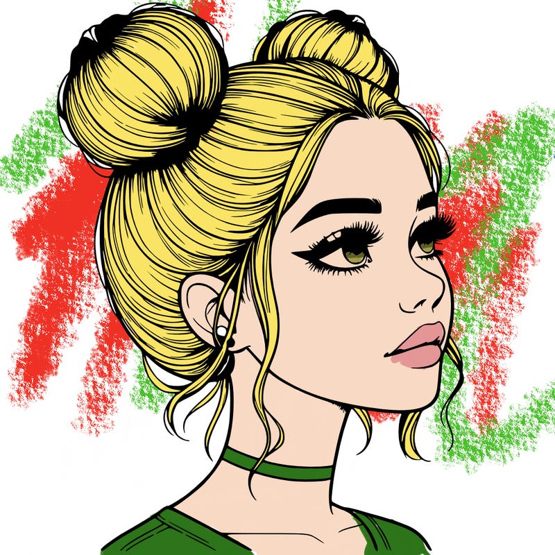 realistic girl with buns on the top of her head