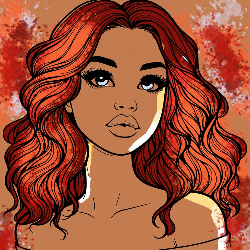 realistic girl with wavy hair and lips