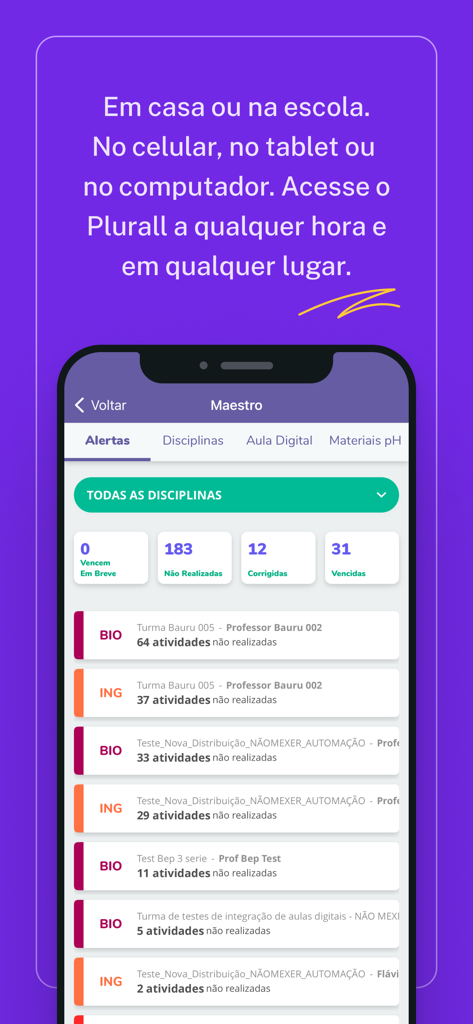 Plurall student dashboard showing homework and academic progress
