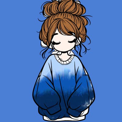 girl with baggy sweatshirt and messy bun