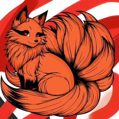 realistic detailed 9 tailed anime fox