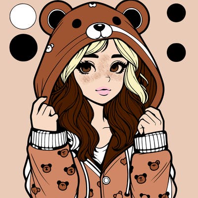 realistic girl in a animal pjs hoodie