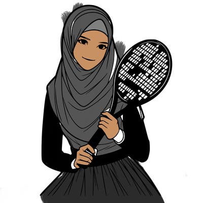 a muslim an woman with a veil playing tennis realistic