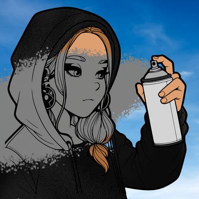 a realistic girl, spray painting