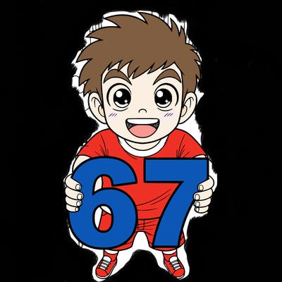 a kid holding the numbers 67