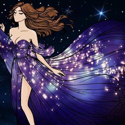 realistic woman in dress flowing the the wind