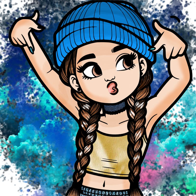 realistic teenage girl with braids and a beanie and crop top doing 🫶🏼