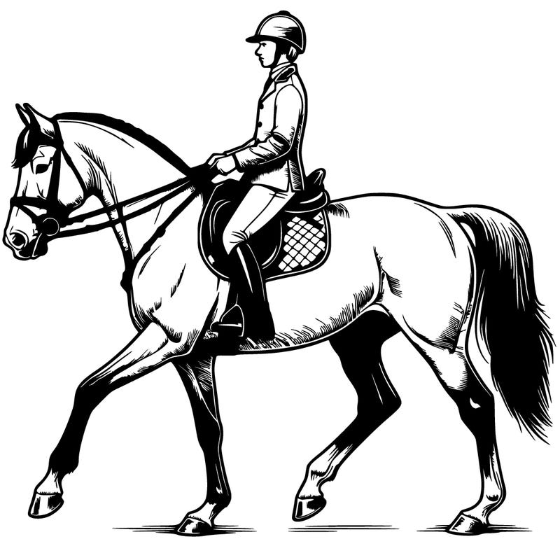 realistic horse with a rider on an english saddle