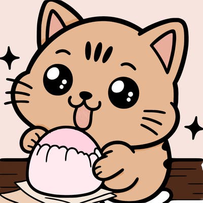 kitty eating mochi