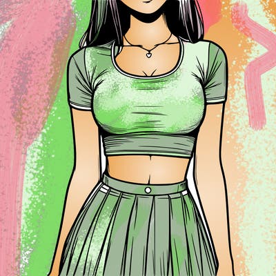 realistic girl wearing crop top and skirt