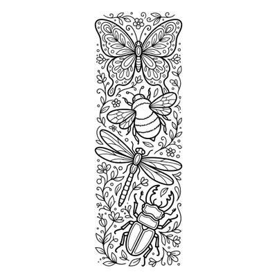 Bring these charming insect figurines to life with your favorite colors on this unique bookmark template. Featuring a delightful arrangement of a butterfly, bee, dragonfly, and beetle, it's perfect for marking your place in any book.