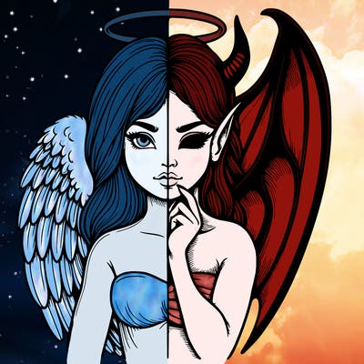 realistic angel half demon