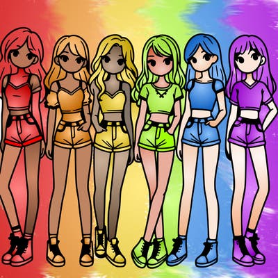 a group of girls wearing crop tops and shorts