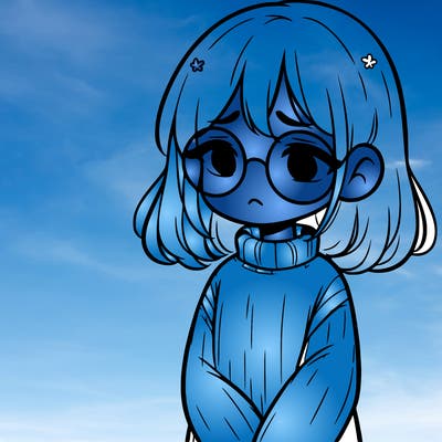 sad girl with glasses in a sweater