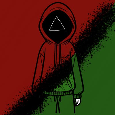 faceless girl in a tracksuit with a hood on and no hair