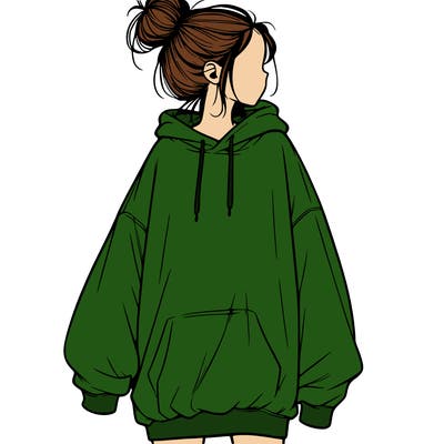 realistic girl with a oversized sweatshirt on and a bun