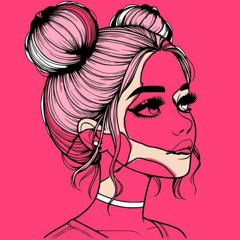 realistic girl with buns on the top of her head