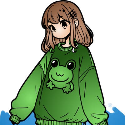 girl wearing frogging sweatshirt