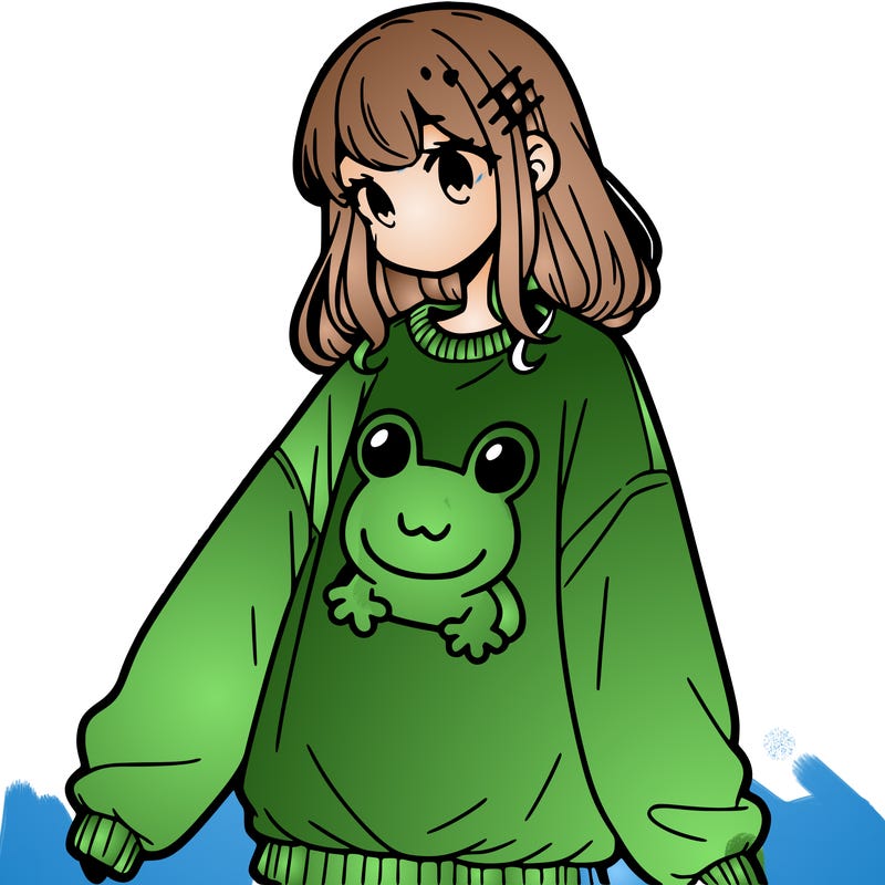 girl wearing frogging sweatshirt