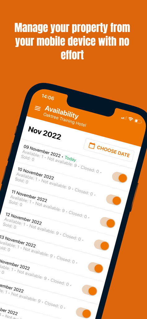 ZUZU HMS - Mobile interface of ZUZU HMS showing hotel room availability and daily booking status