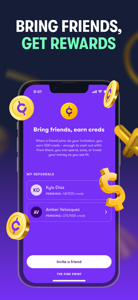 Copper app screen showing the referral program with a button to invite friends and earn rewards