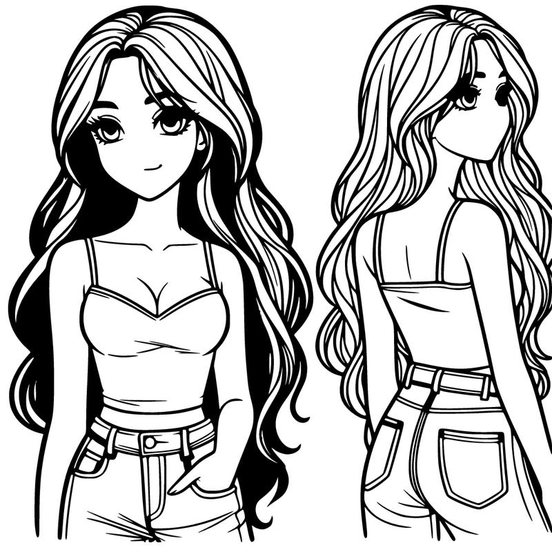 beautiful teenage girl with tank top and jeans