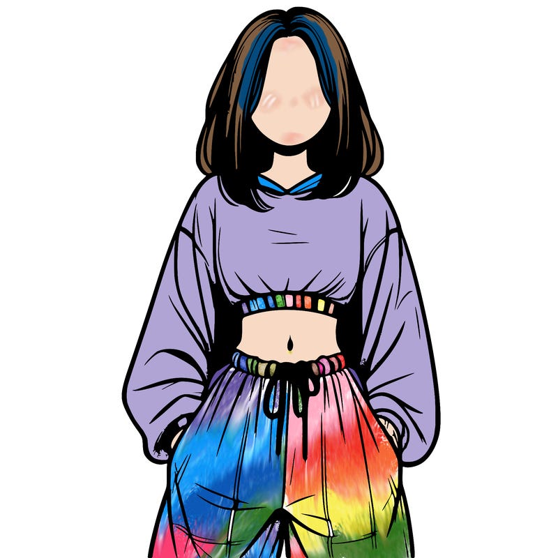 realistic girl faceless with baggy pants and a crop top