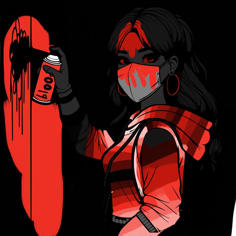 realistic girl with mask spray painting a wall