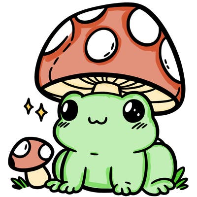 a cute frog with a mushroom hat