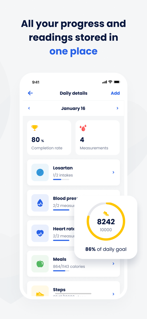 Cardi Health: Heart Health App - Cardi Health app screen showing daily progress for heart health metrics and medication