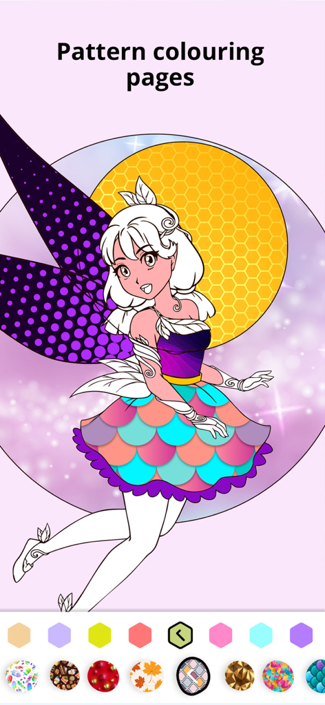 Drawing Apps Pencil Art apps - Fairy character with patterns in a digital drawing app coloring book