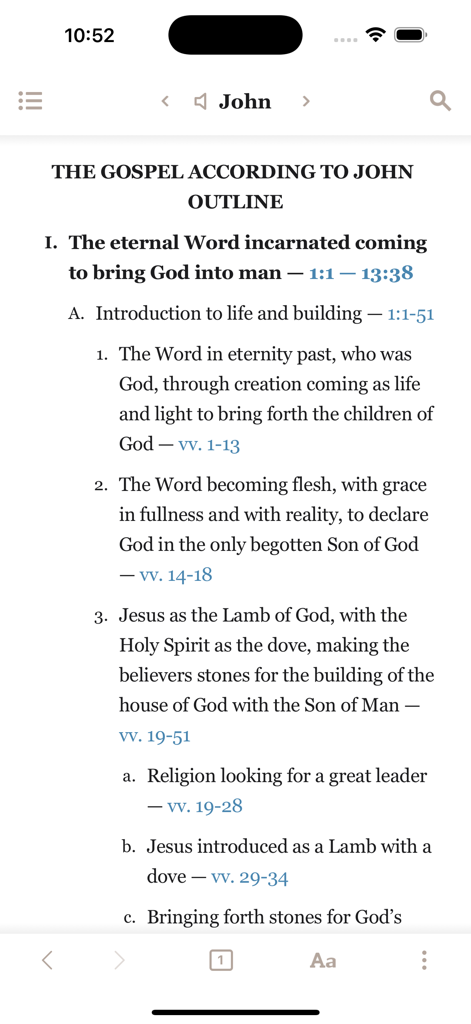 Holy Bible Recovery Version - Detailed outline of the Gospel of John in the Holy Bible Recovery Version study app