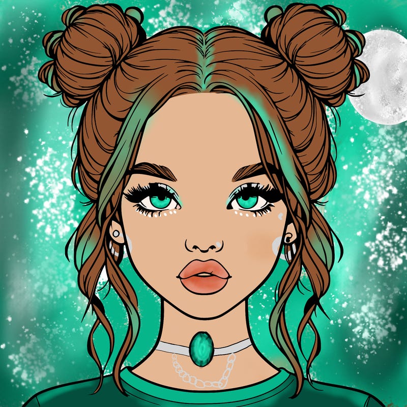 realistic girl with two buns in hair and lips