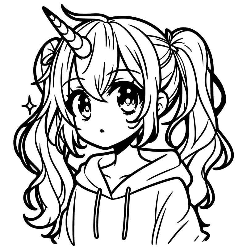 manga character with unicorn ears and horn with a mouth and it’s a girl