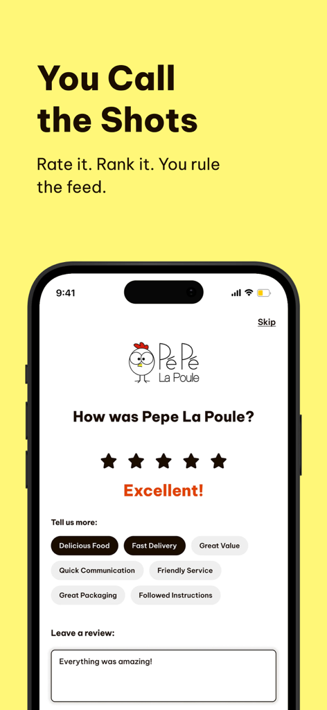 Anh Béo - A screenshot of the Anh Beo app showing a five star rating and review interface for a local restaurant.