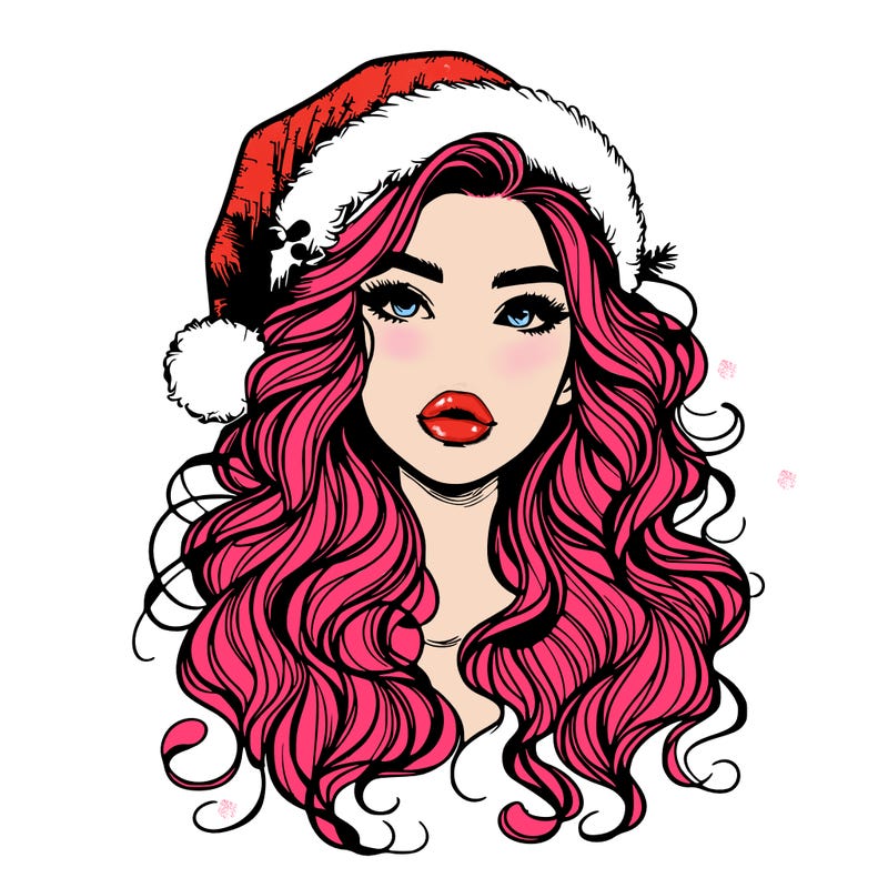 realistic christmas girl with wavy hair and lips