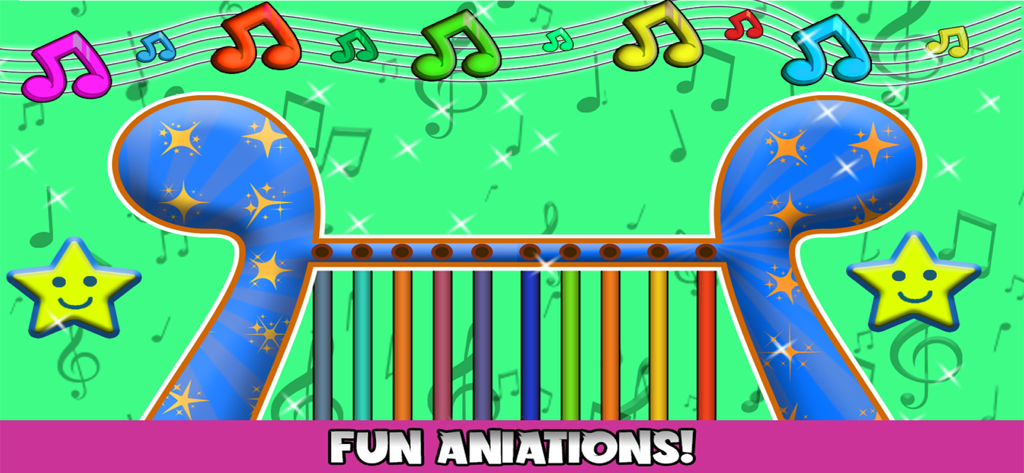 Piano Music & Singing Games - Colorful rainbow harp with smiling stars and musical notes in a kids music game