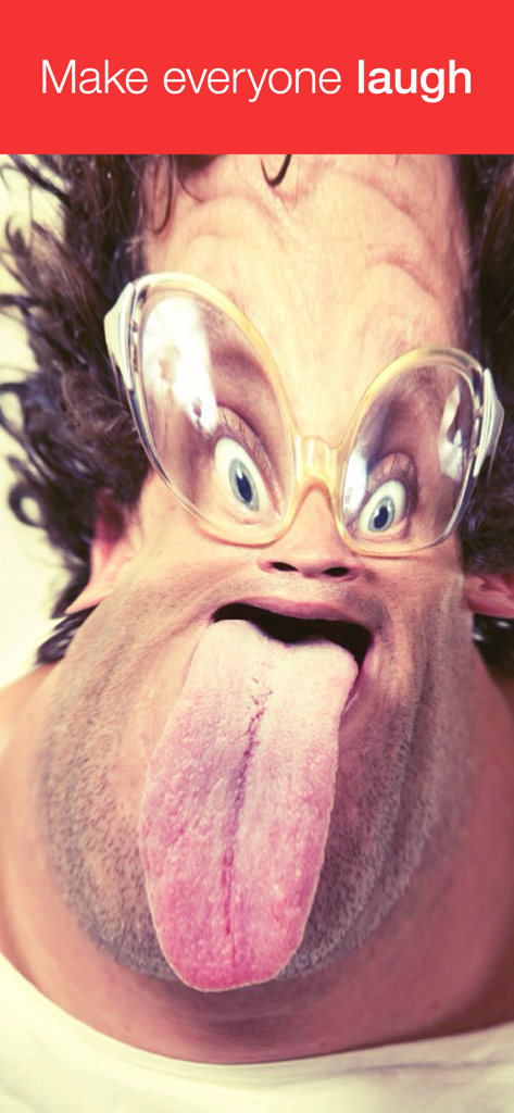 LOL Movie - Una cara muy distorsionada con una lengua extremadamente larga y ojos pequeños detrás de unas gafas grandes