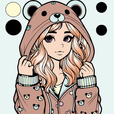 realistic girl in a animal pjs hoodie