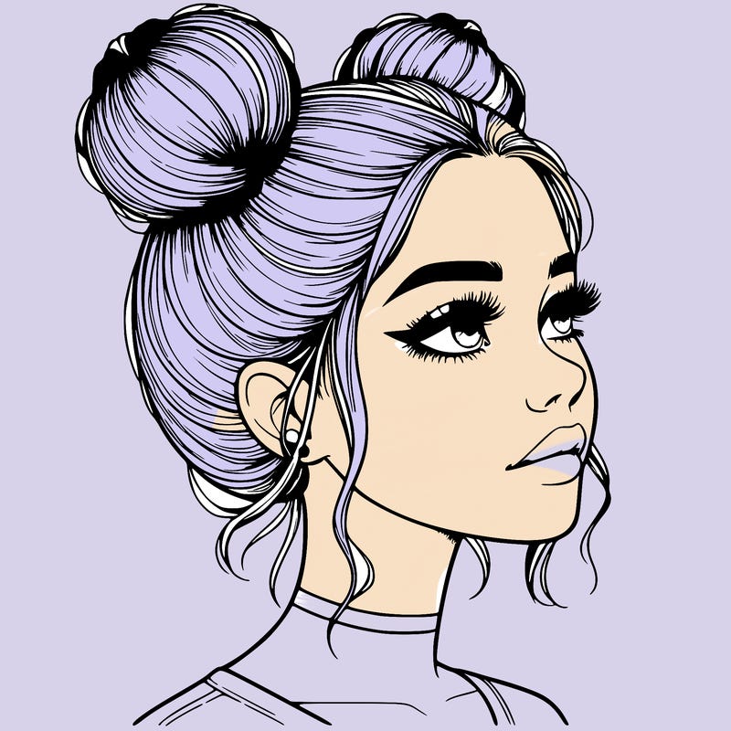 realistic girl with buns on the top of her head