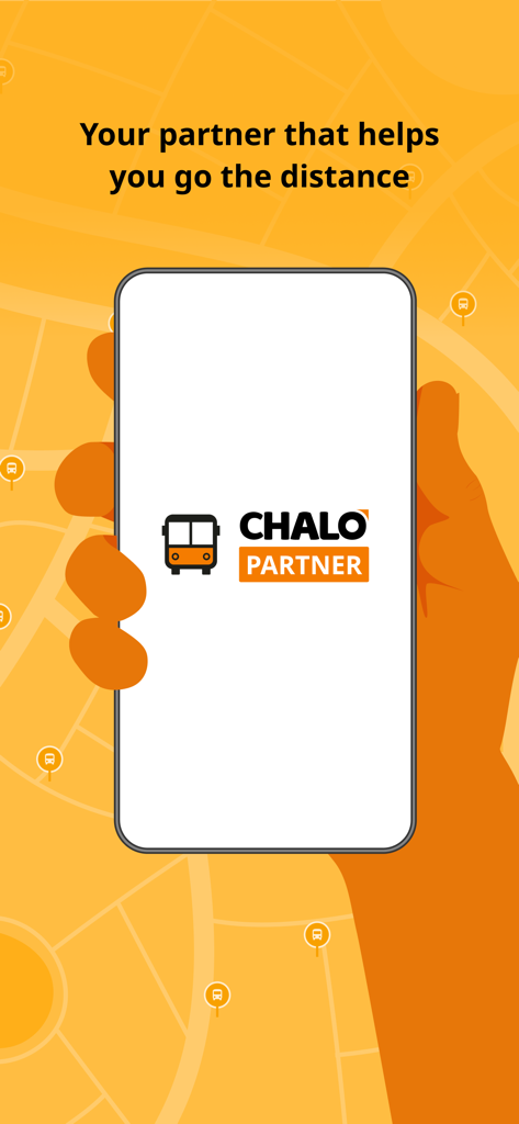 Chalo Bus Partner - Chalo Bus Partner app welcome screen with logo and tagline on a mobile phone