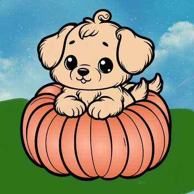cute little puppy in a pumpkin