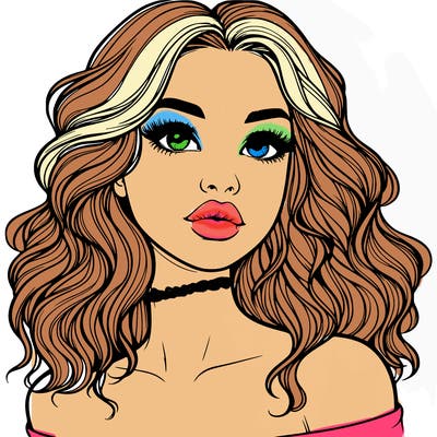 realistic girl with wavy hair and lips