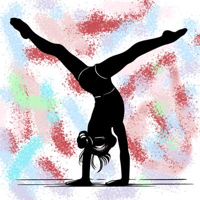 realistic gymnastic hand stand girl in four splits