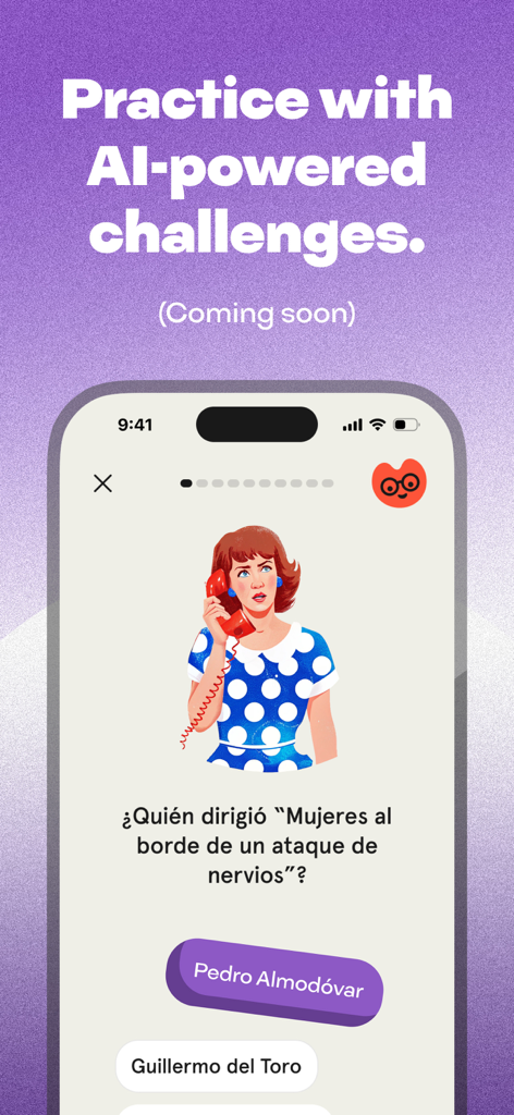 Unedo: Spanish Games + Stories - A Spanish culture trivia question in the Unedo app about the film director of Mujeres al borde de un ataque de nervios.