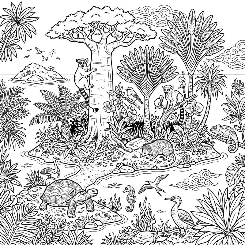 Embark on an artistic journey to a captivating Wildlife Island, bursting with unique creatures and lush flora. This intricate coloring page, designed for teens, offers a detailed and engaging experience for nature lovers.
