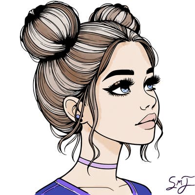 realistic girl with buns on the top of her head